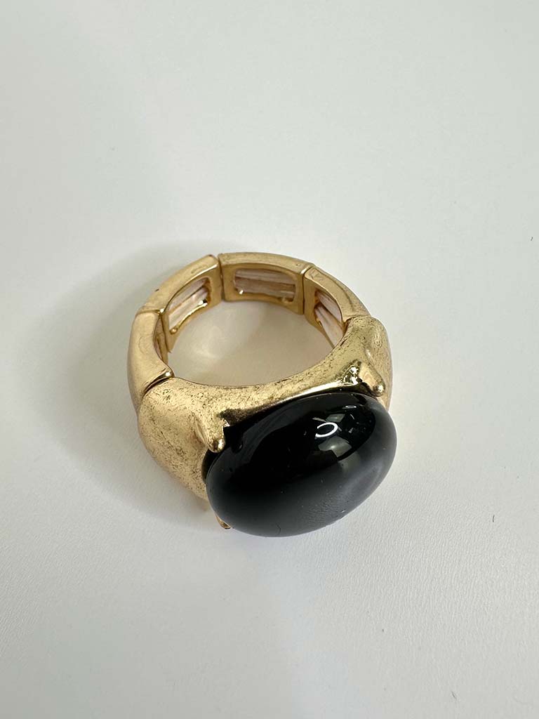 Envy Brushed Gold Elasticated Ring - Black