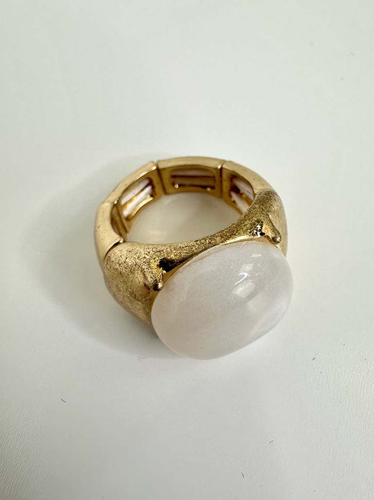 Envy Brushed Gold Elasticated Ring - Ivory