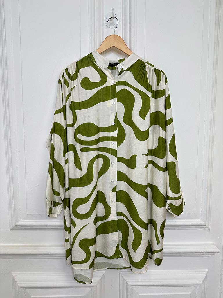 Swirl Print Shirt Tunic - Avocado