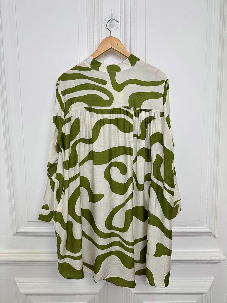 Swirl Print Shirt Tunic - Avocado