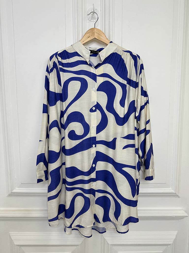 Swirl Print Shirt Tunic - Cobalt