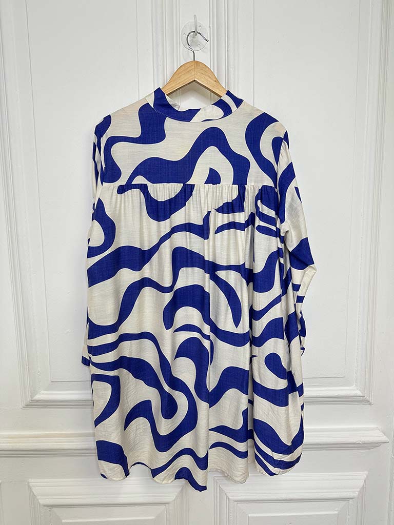 Swirl Print Shirt Tunic - Cobalt