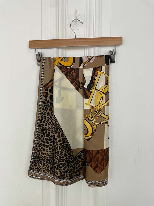 Malissa J Silk Feel Leopard & Bag Scarf - Brown
