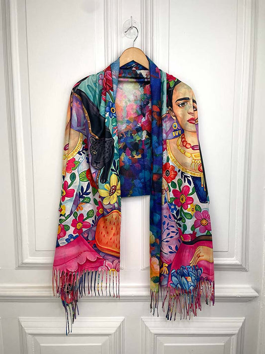 Malissa J Frida Kahlo Scarf - Aqua Multi