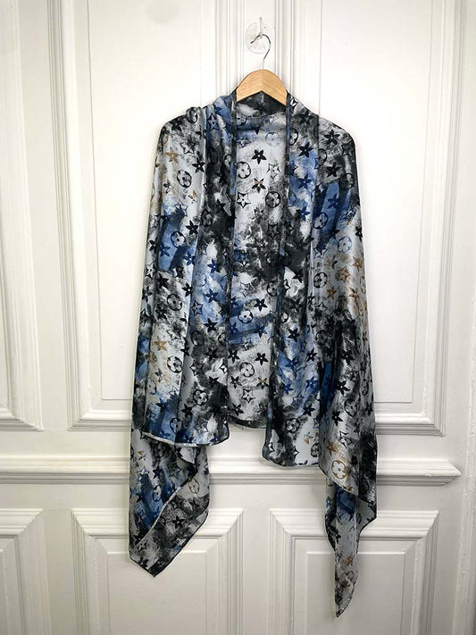 Malissa J Silk Feel Logo Scarf - Denim