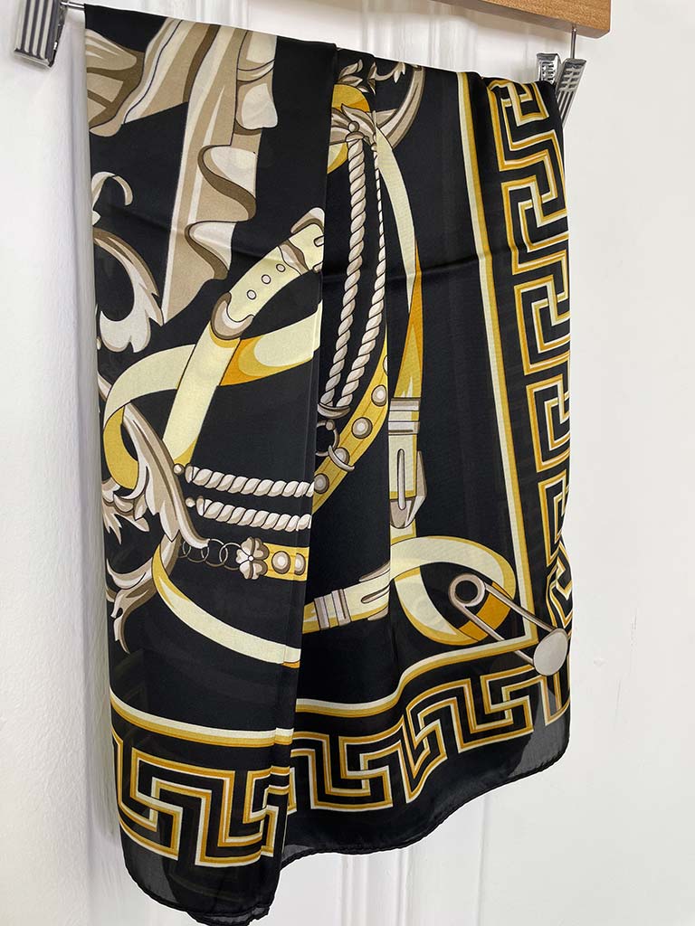 Malissa J Silk Feel Geo Border Scarf - Black