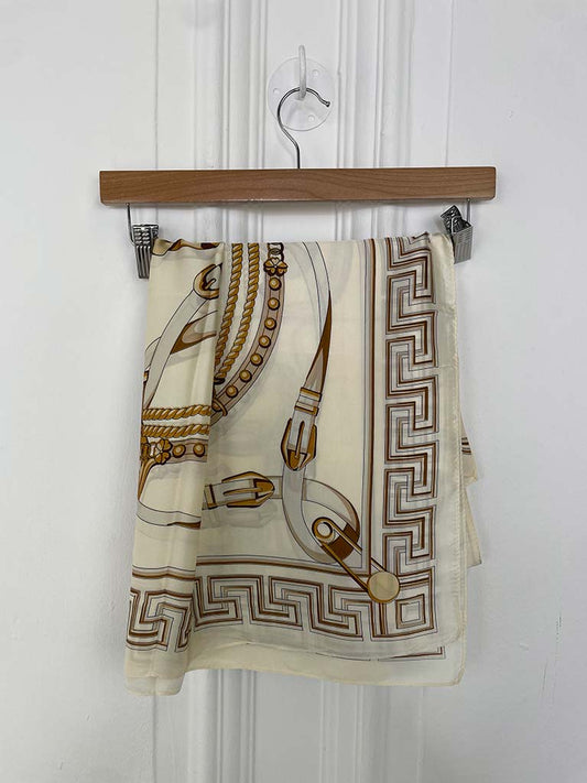 Malissa J Silk Feel Geo Border Scarf - Stone