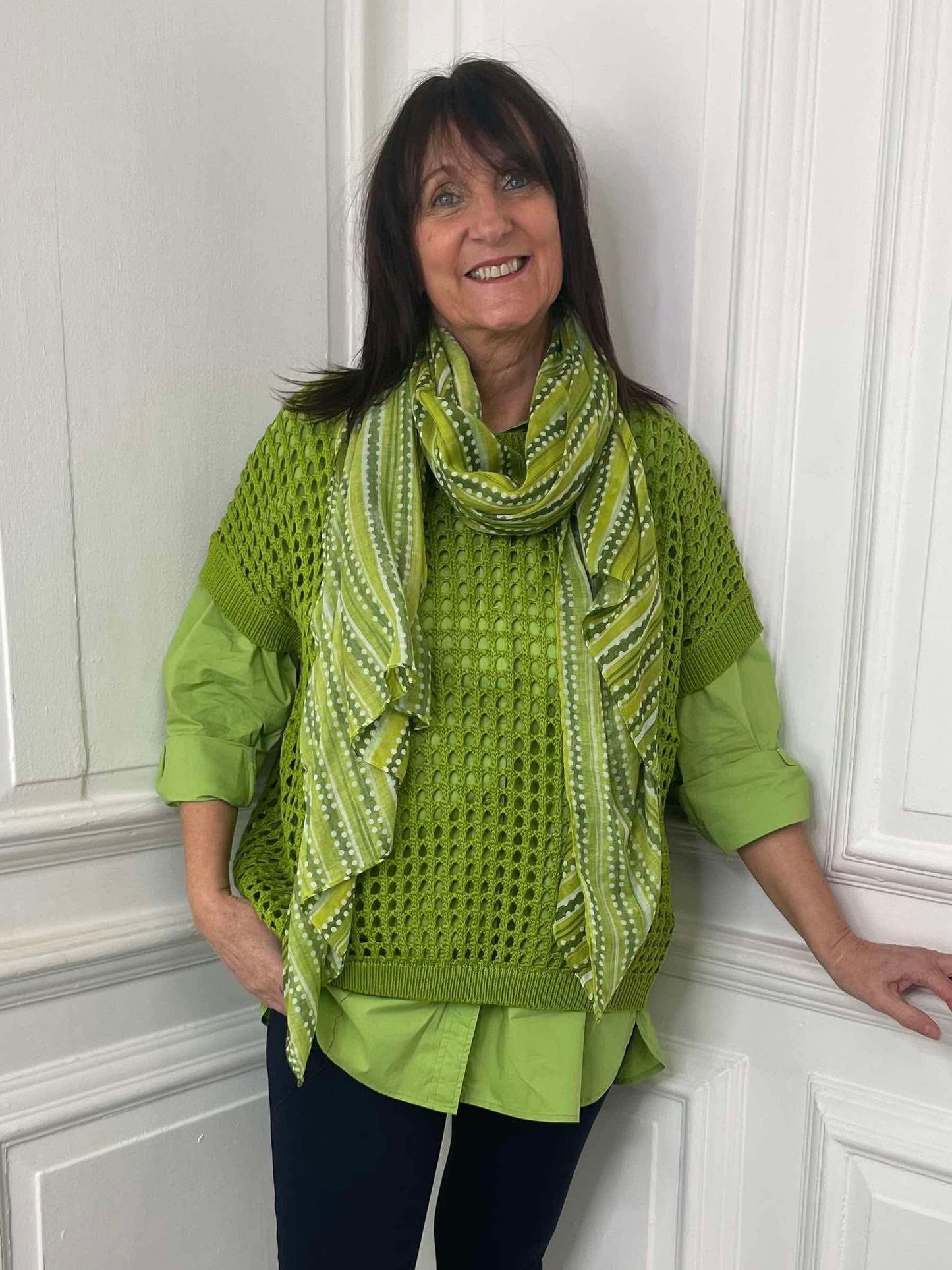 Kiwi Green Spot & Striped Scarf