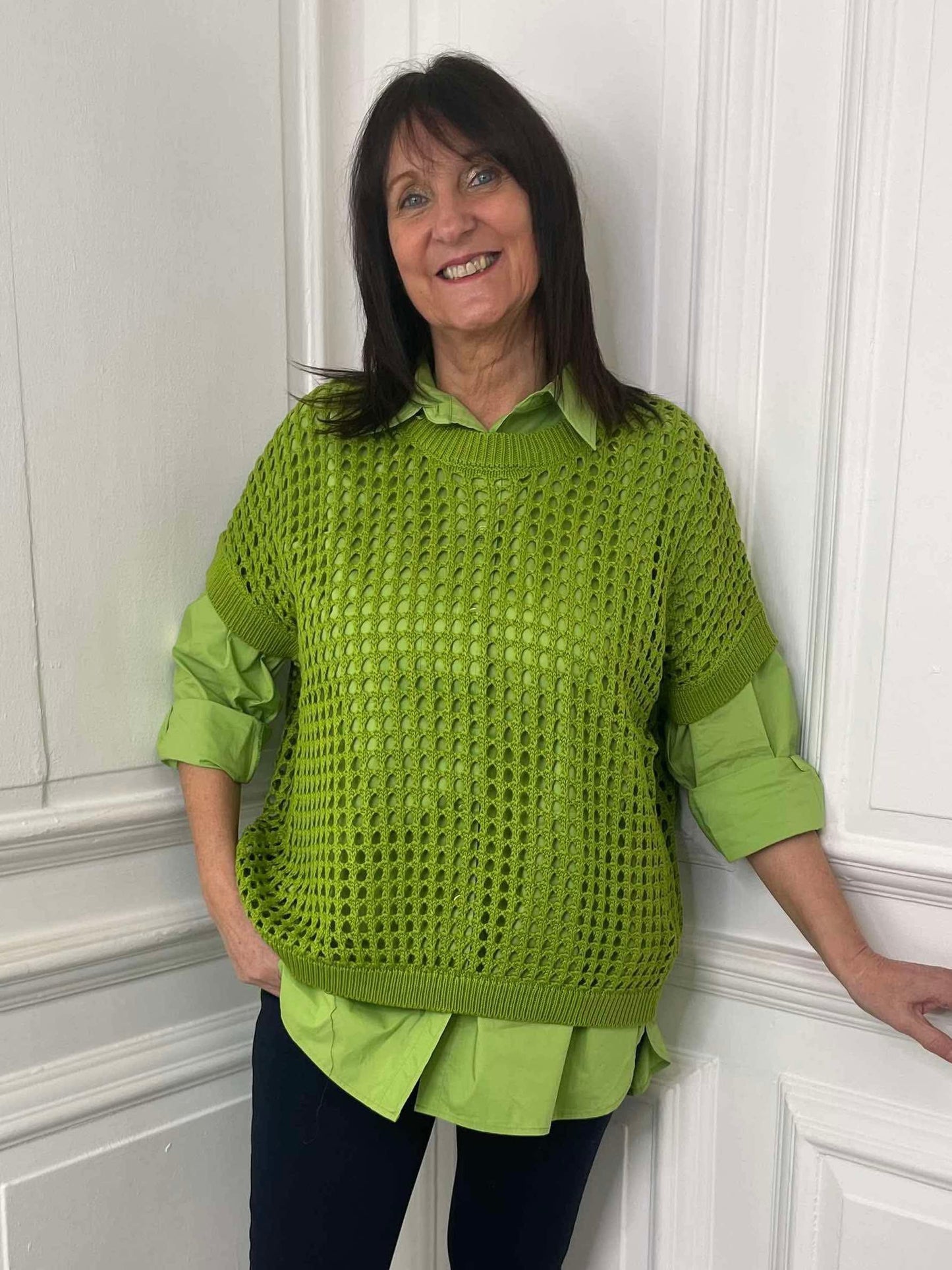 Honeycomb Sleeveless Jumper - Kiwi Green