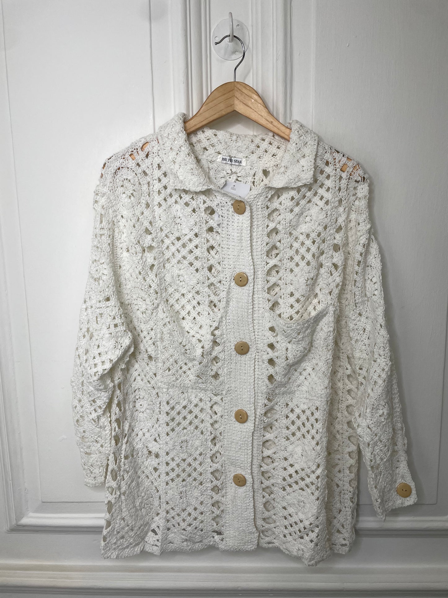 Crochet Knit Button Up Cardigan