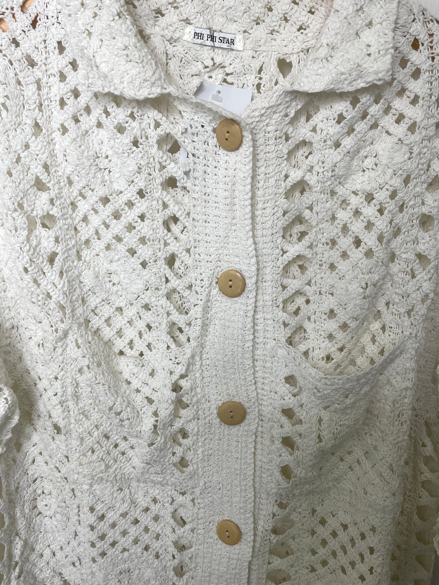 Crochet Knit Button Up Cardigan