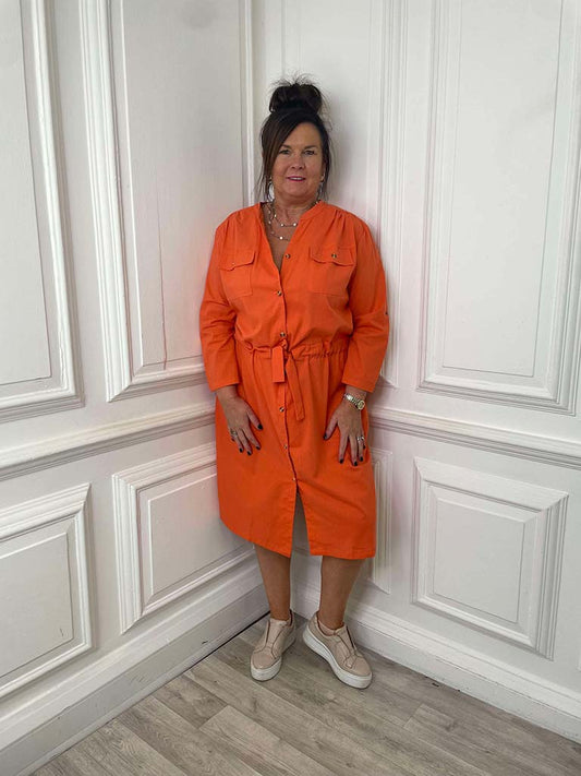 Utility Shirt Dress - Orange