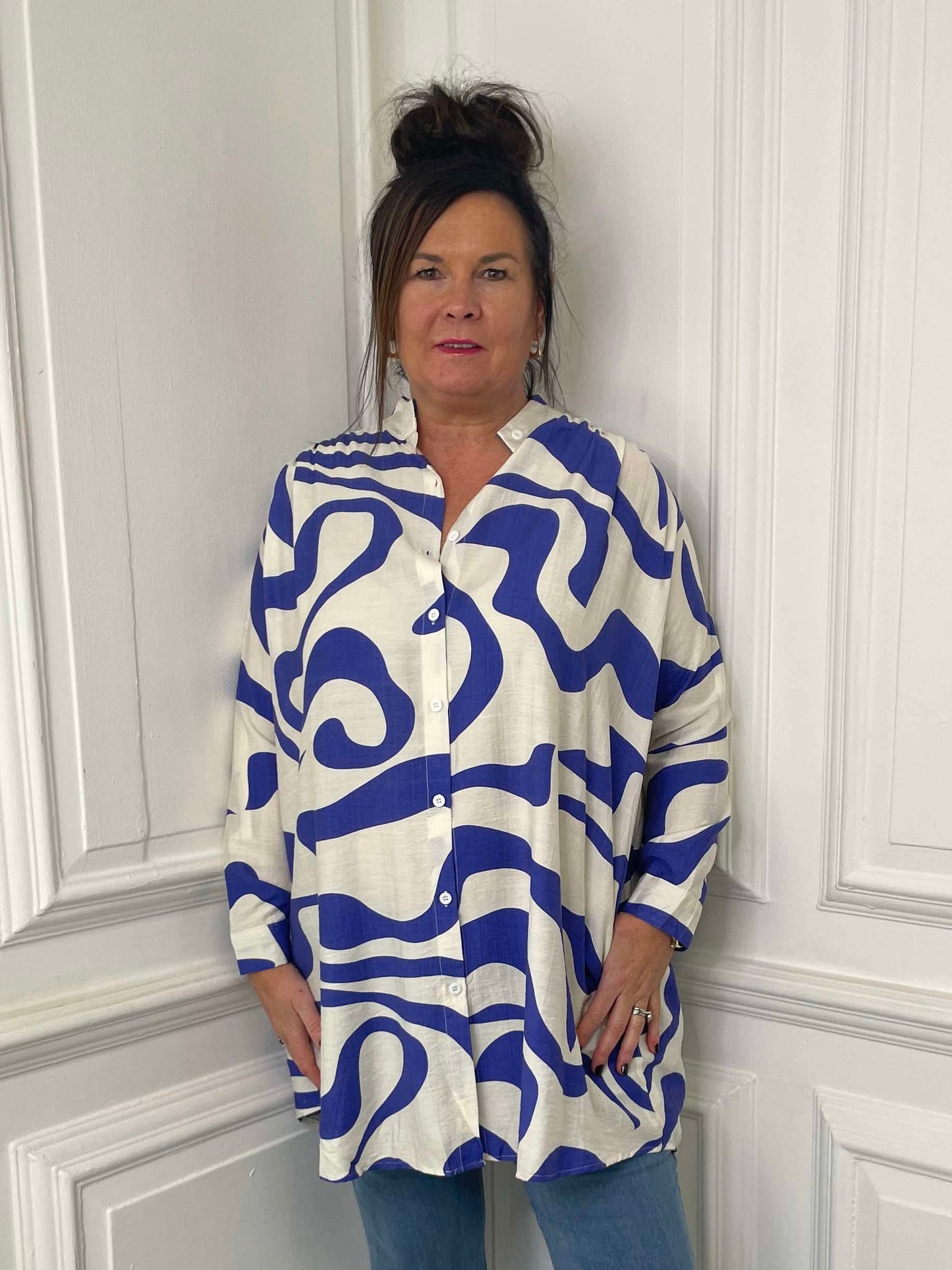 Swirl Print Shirt Tunic - Cobalt