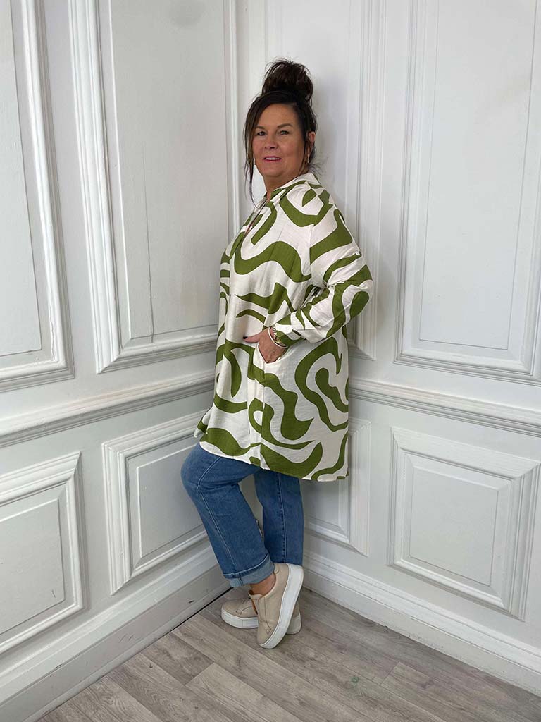 Swirl Print Shirt Tunic - Avocado