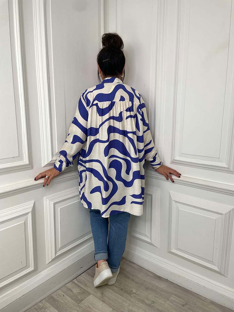 Swirl Print Shirt Tunic - Cobalt