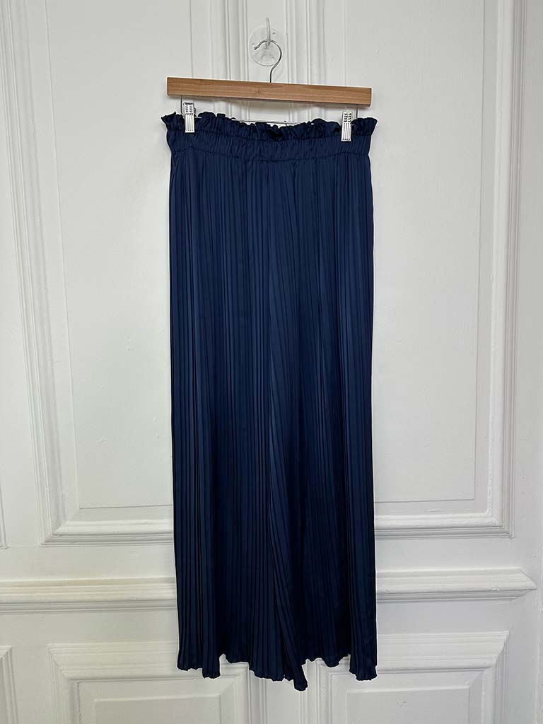 Pleat Silk Feel Palazzos - Navy