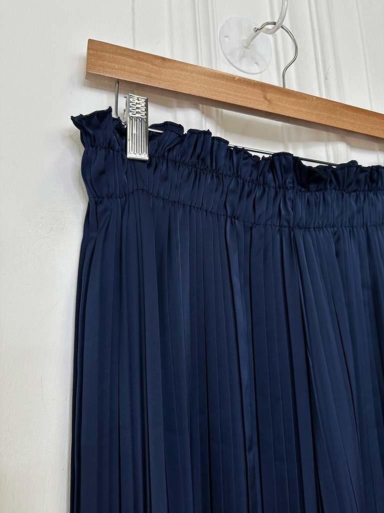 Pleat Silk Feel Palazzos - Navy