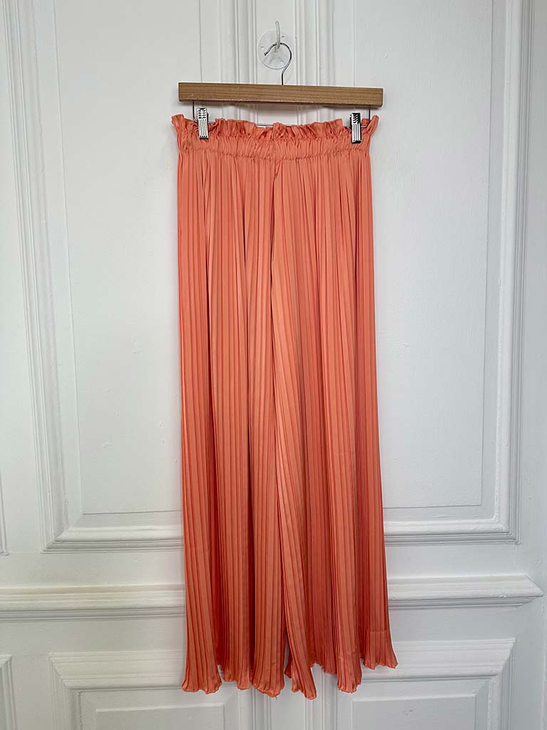 Pleat Silk Feel Palazzos - Apricot