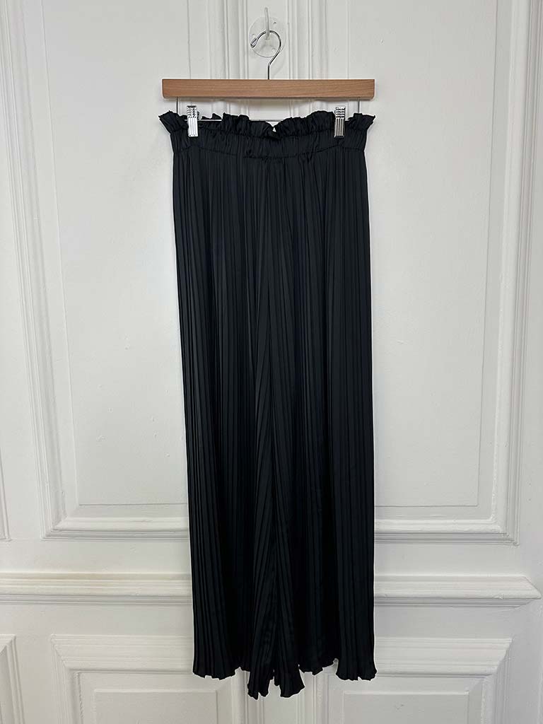 Pleat Silk Feel Palazzos - Black