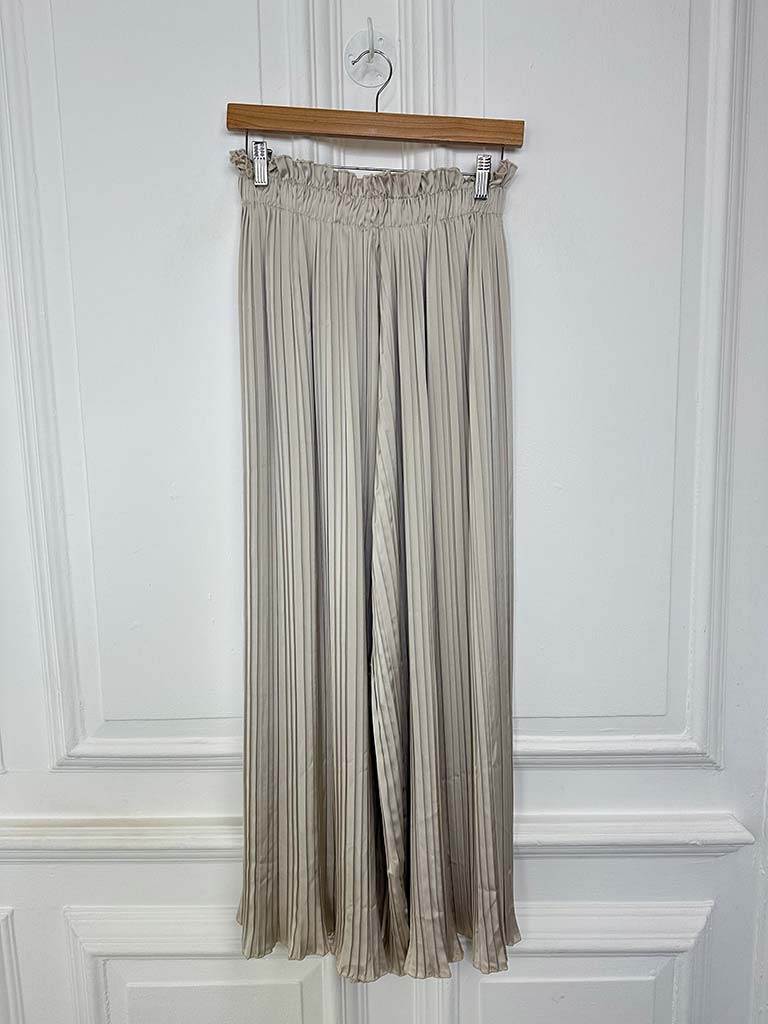 Pleat Silk Feel Palazzos - Champagne