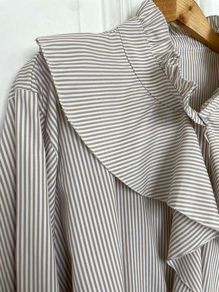 Ruffle Stripe Shirt - Stone