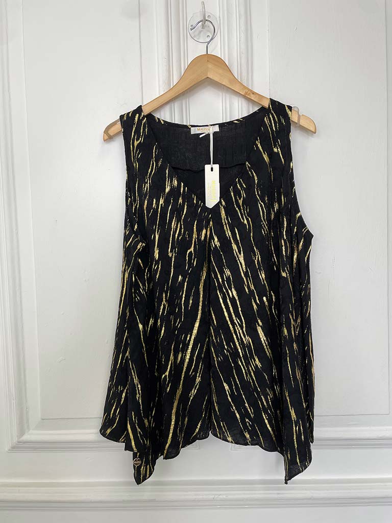 Malissa J V-Neck Bias Cut Vest - Black & Gold