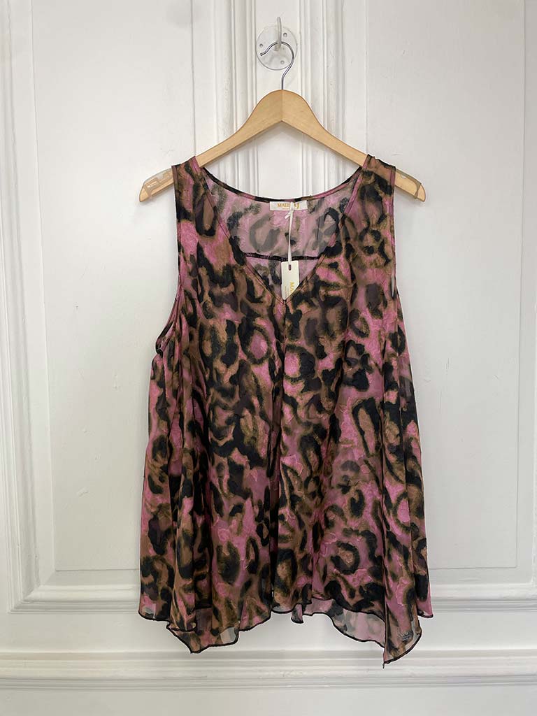 Malissa J V-Neck Bias Cut Vest - Blush Leopard