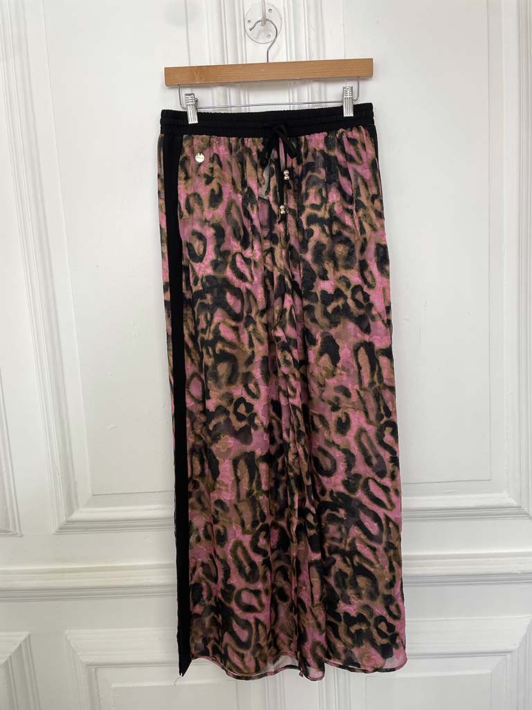 Malissa J Side Stripe Trousers - Blush Leopard