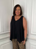 Black V-neck bias cut vest with relaxed fit, perfect for women's fashion and everyday wear in modern outfits. - Malissa J V-Neck Bias Cut Vest - Black