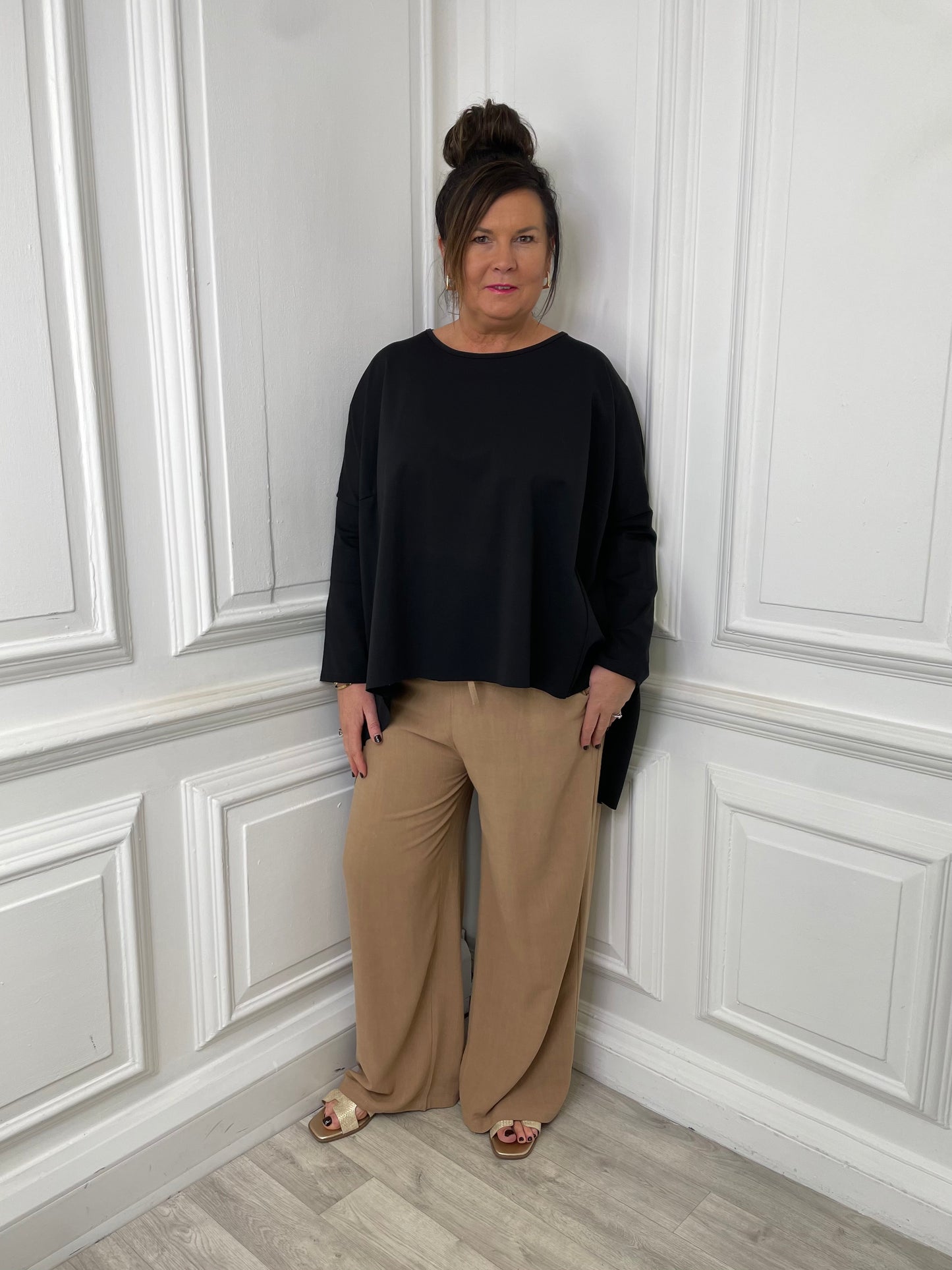 Cotton & Linen Wide Leg Trousers - Camel