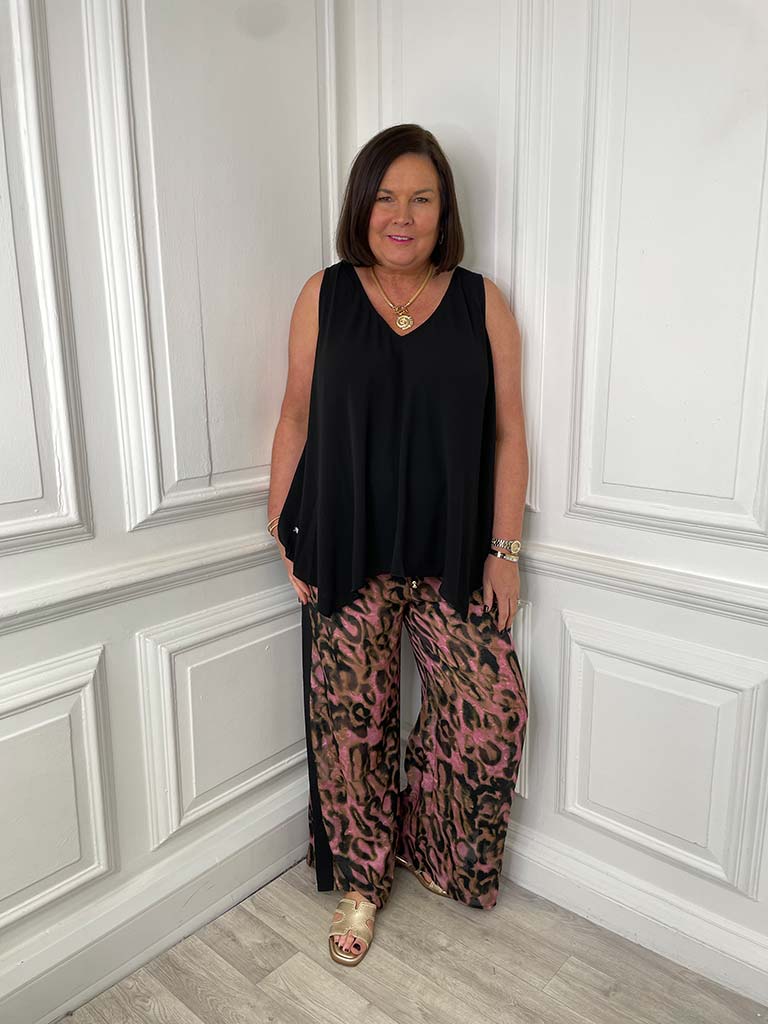Malissa J Side Stripe Trousers - Blush Leopard