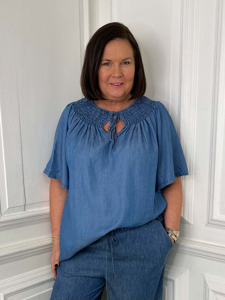 Bardot Shirred Tie Top