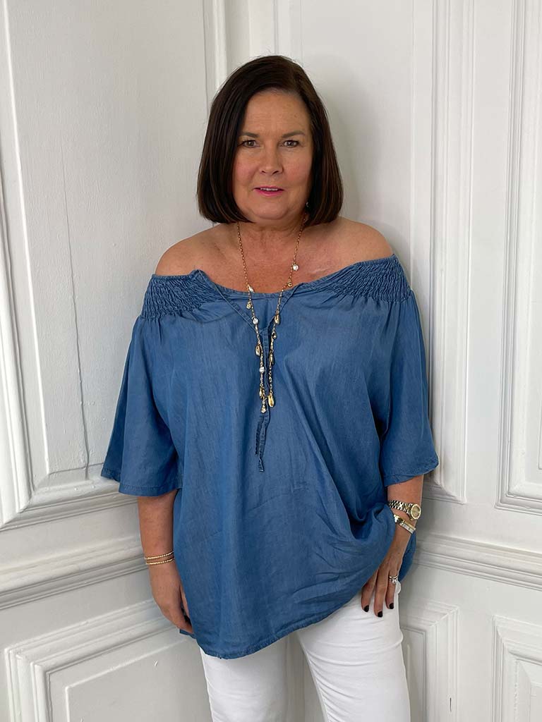 Bardot Shirred Tie Top