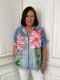 Denim Floral Print Shirt - Pink
