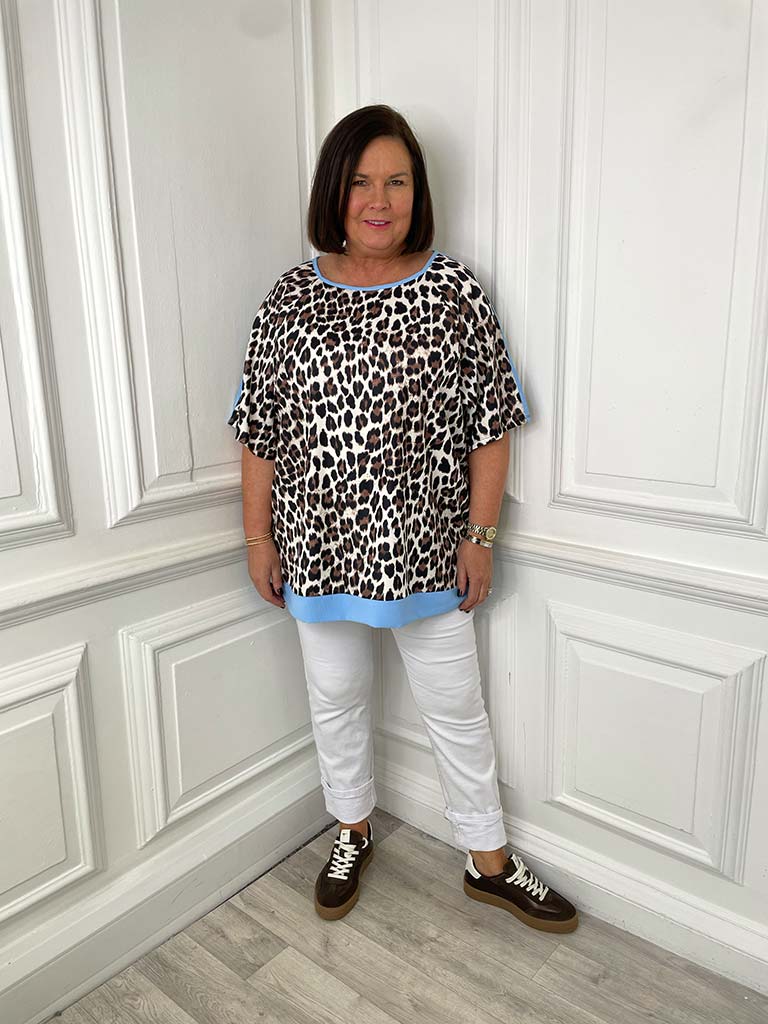 Sports Luxe Leopard Top - Sky