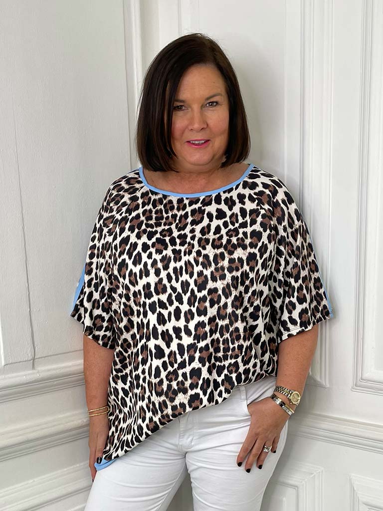 Sports Luxe Leopard Top - Sky