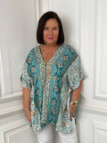 Ornate Floral Kaftan Top- Mint & Teal