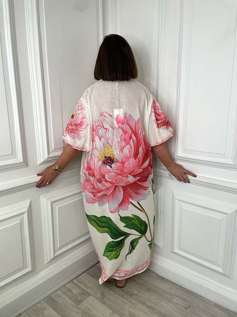 Puff Sleeve Peony Shirt Dress - Pink