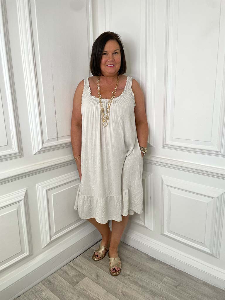 Frill Strap Sundress - Stone