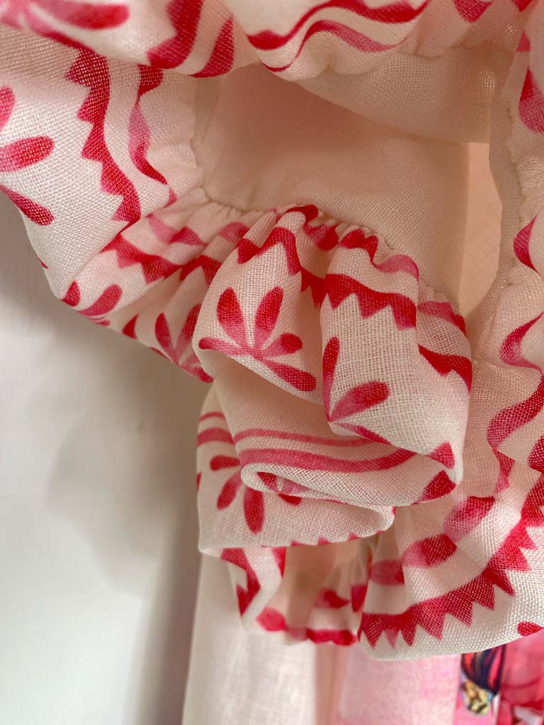 Puff Sleeve Peony Shirt Dress - Pink