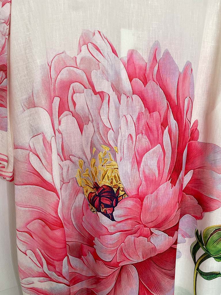 Puff Sleeve Peony Shirt Dress - Pink