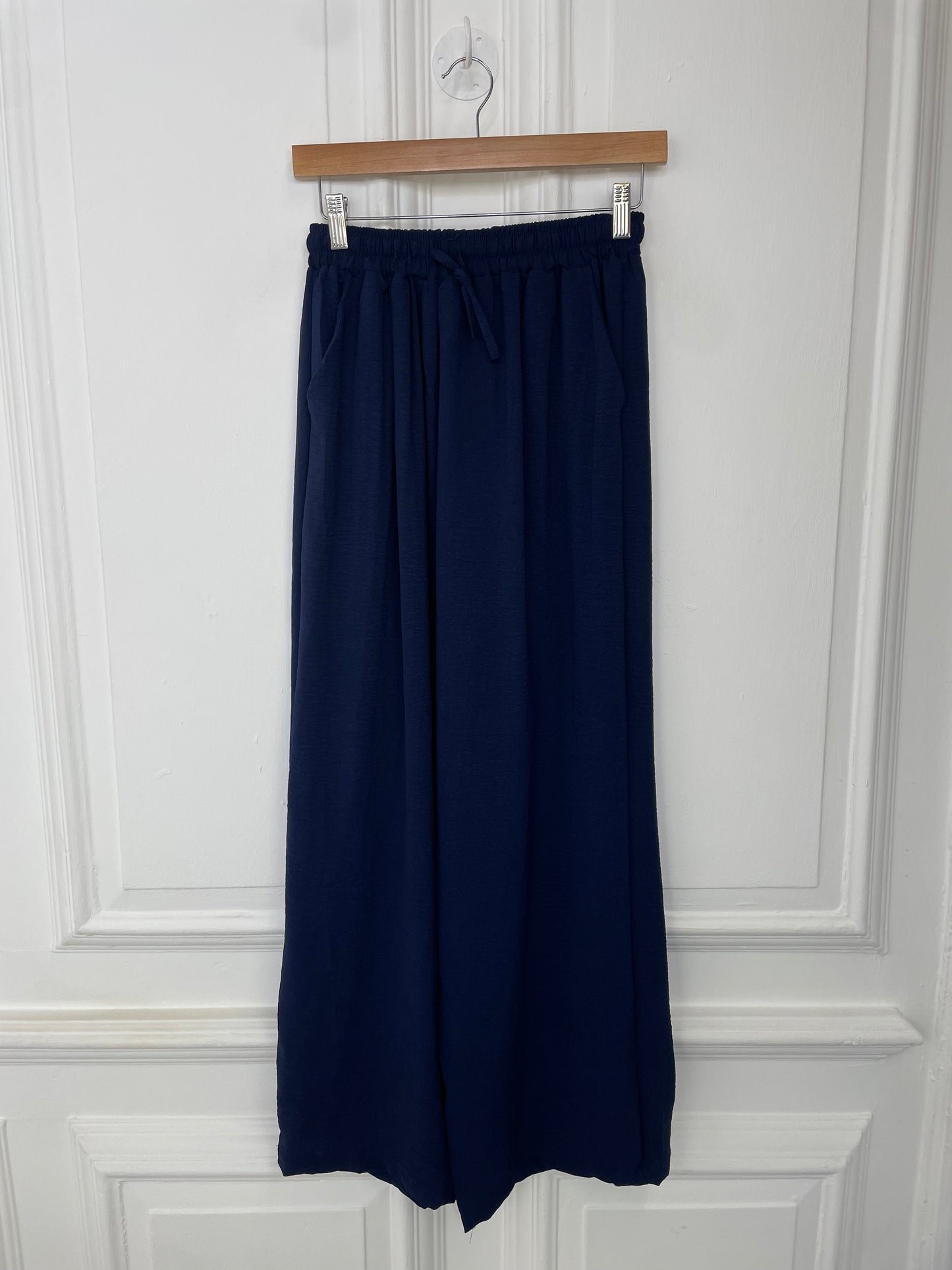 Wide Leg Drawstring Trousers - Navy