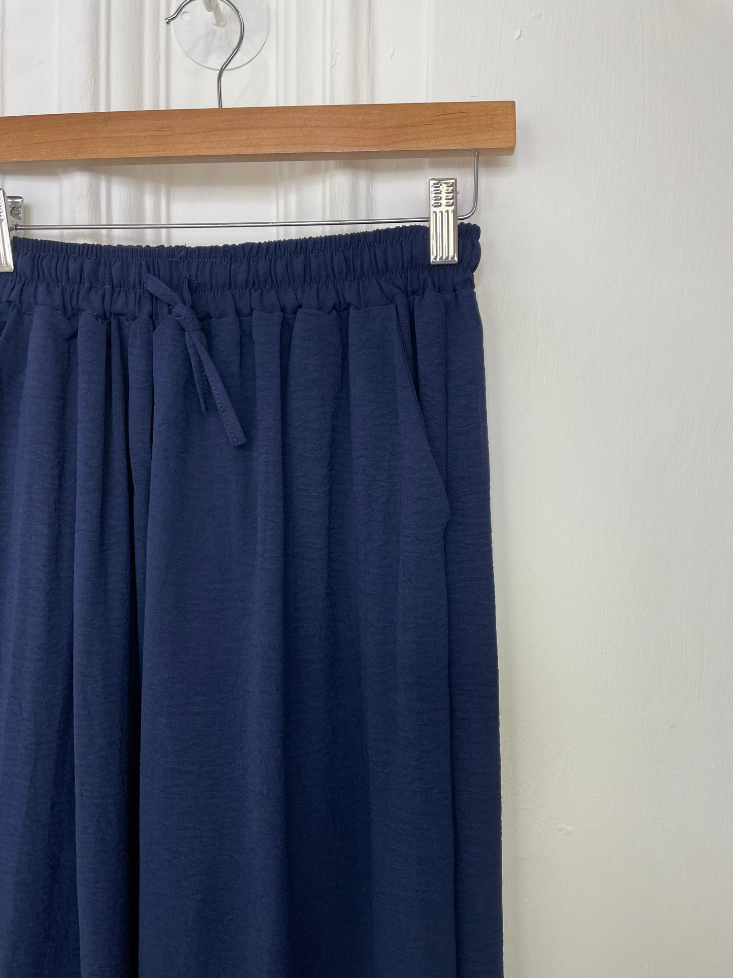 Wide Leg Drawstring Trousers - Navy