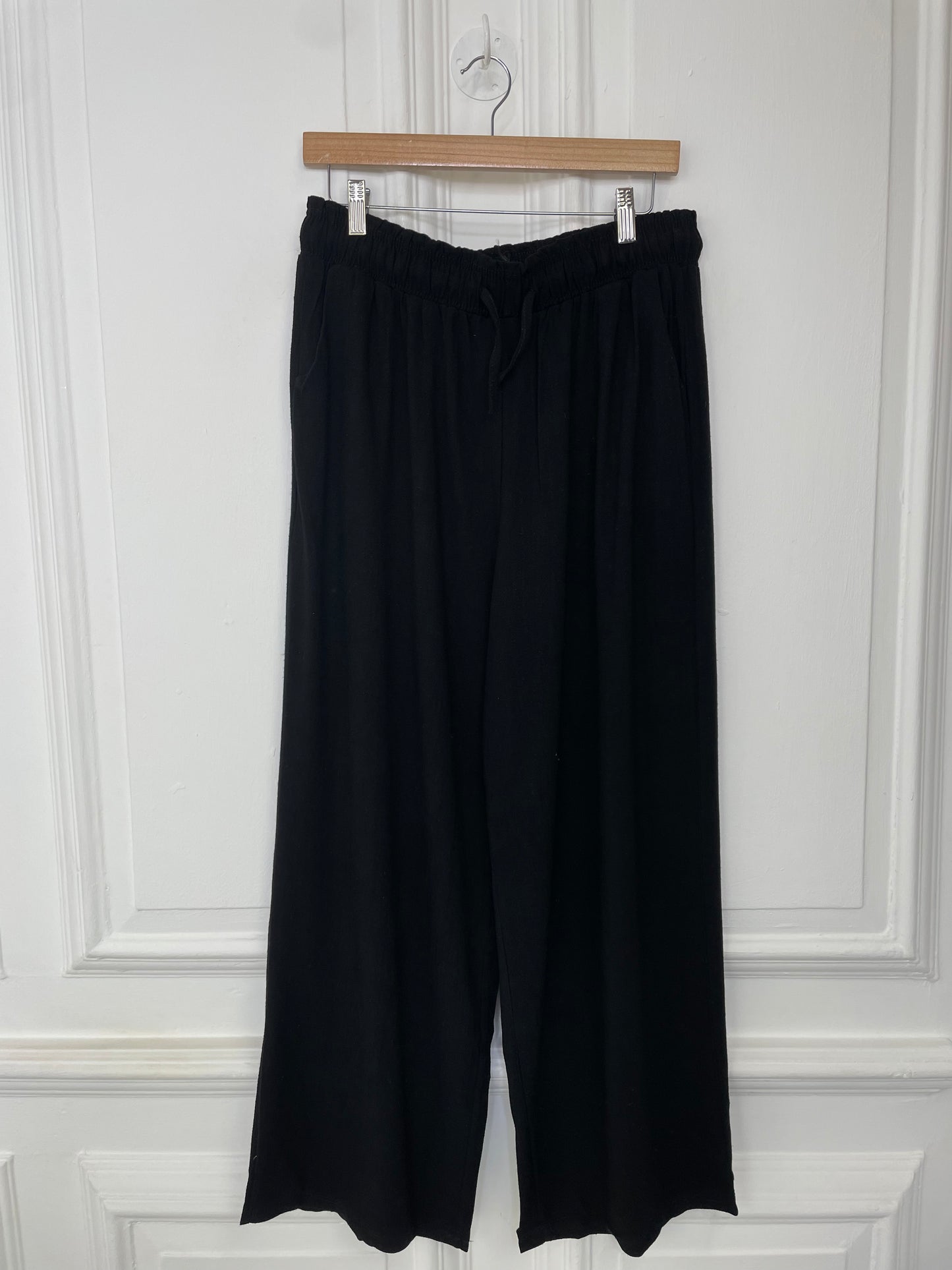 Cotton & Linen Wide Leg Trousers - Black