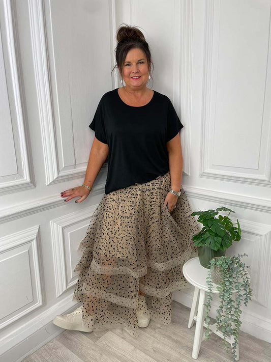 Malissa J Spot Print Tulle Skirt - Stone