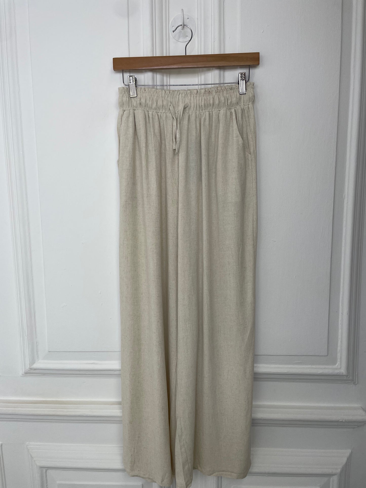 Cotton & Linen Wide Leg Trousers - Stone