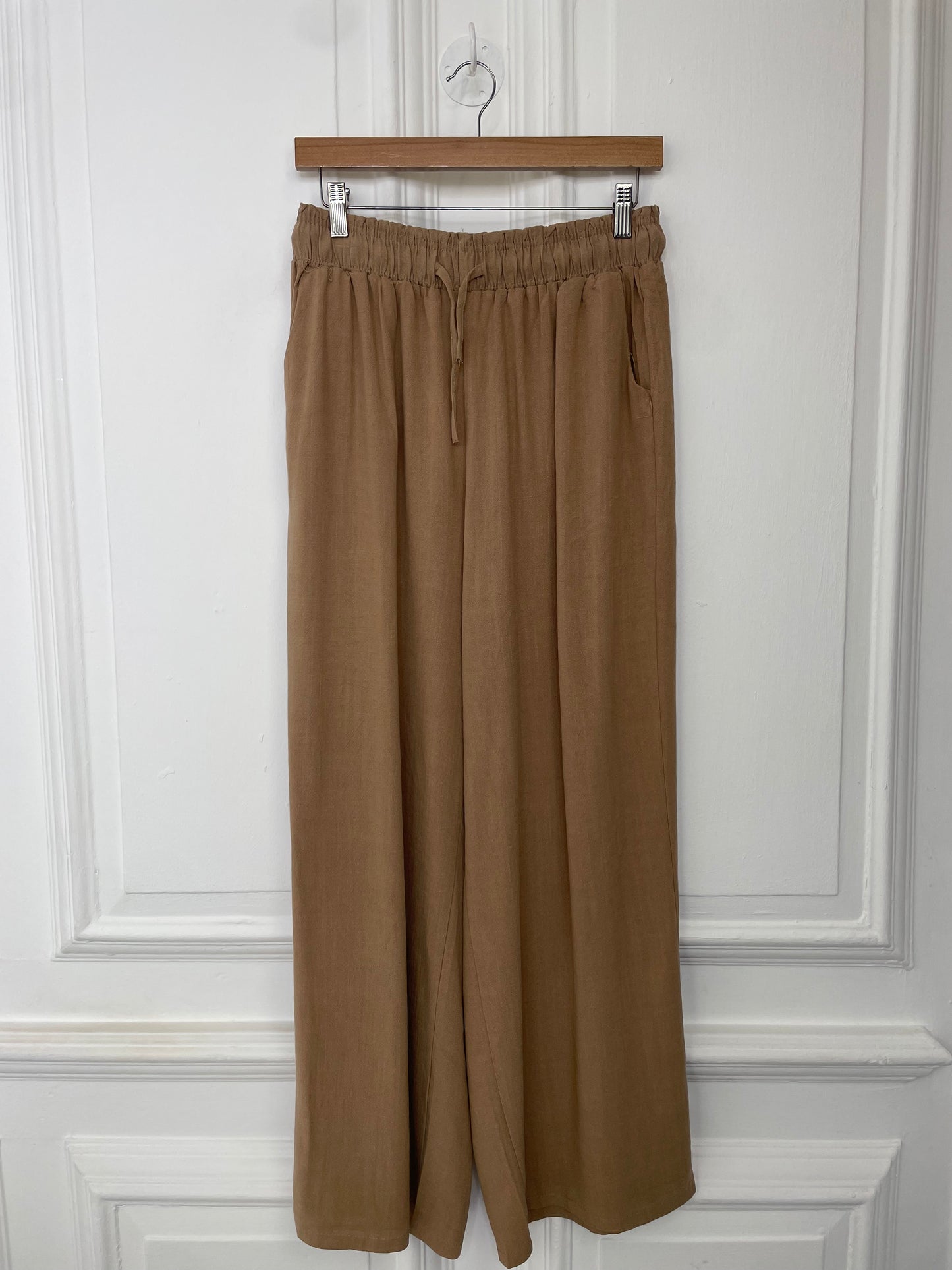 Cotton & Linen Wide Leg Trousers - Camel