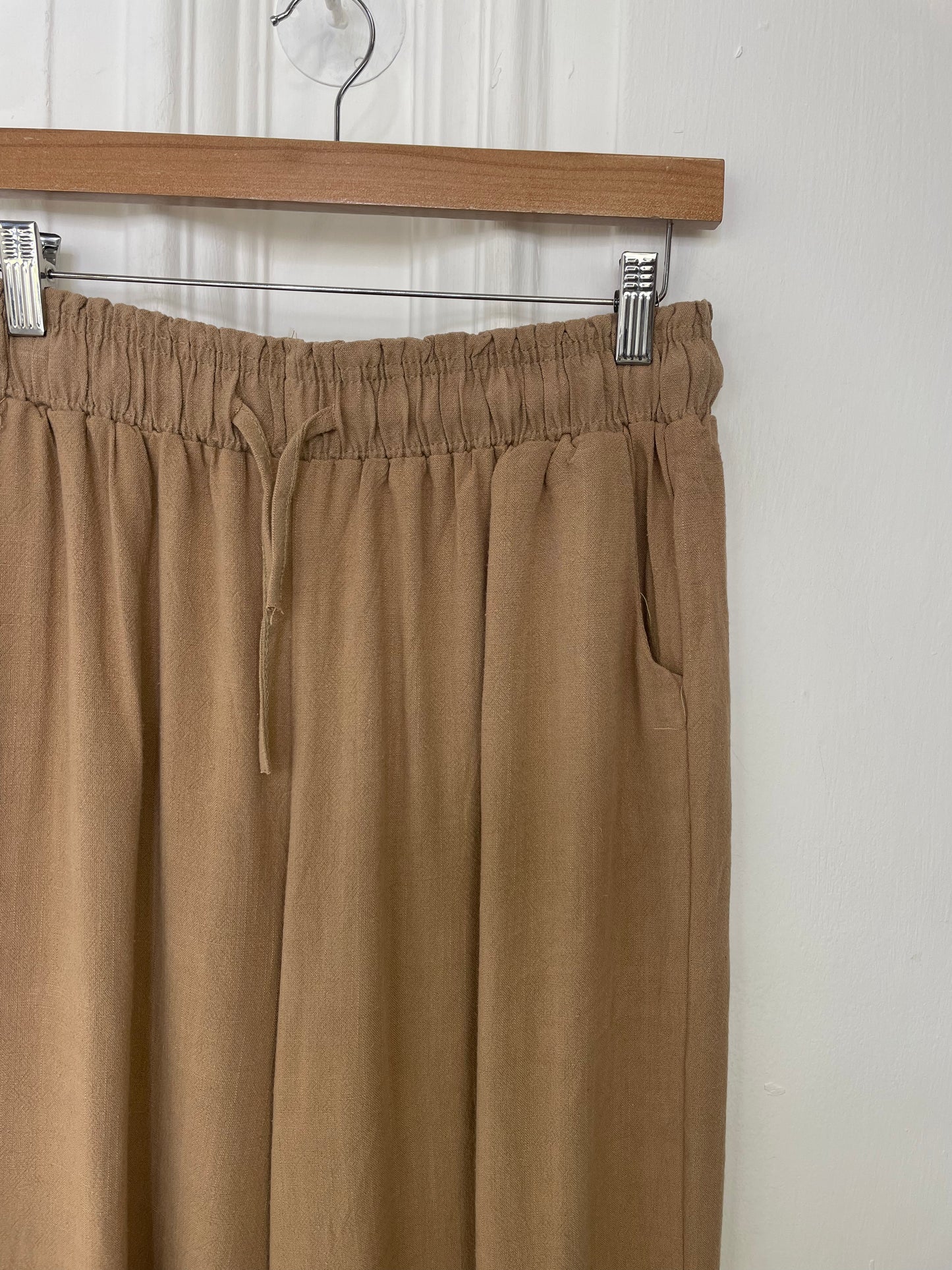 Cotton & Linen Wide Leg Trousers - Camel