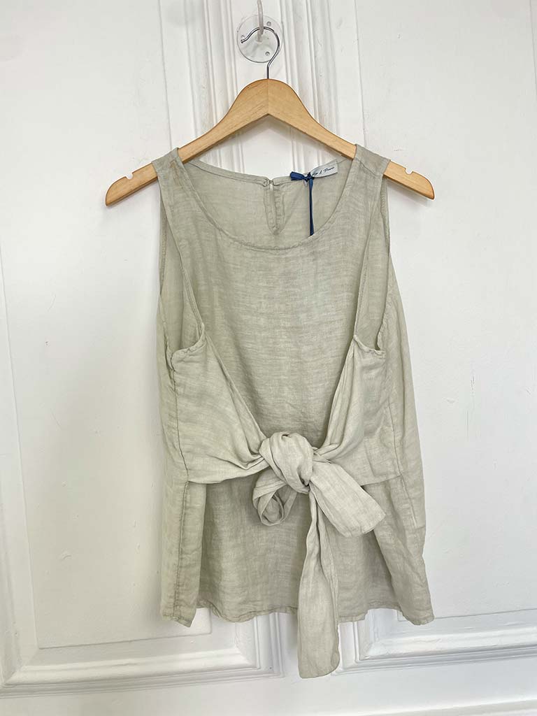Tie Front Linen Top - Stone