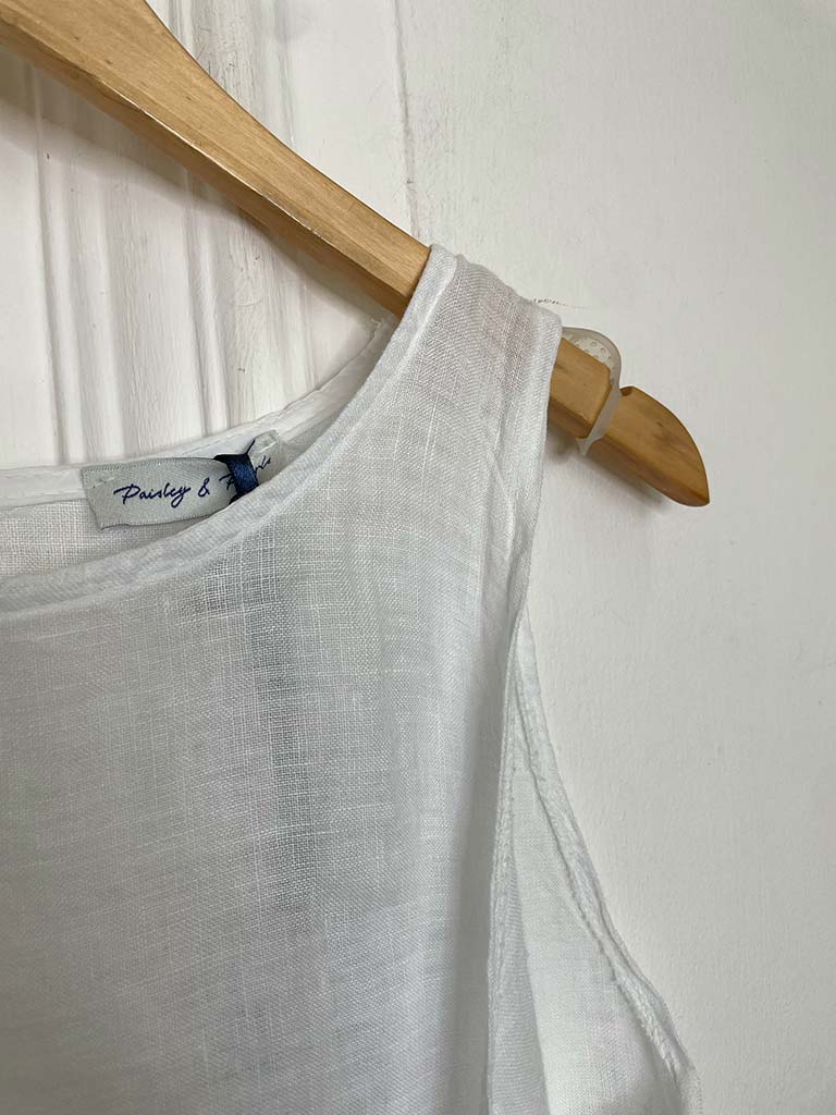 Tie Front Linen Top - White